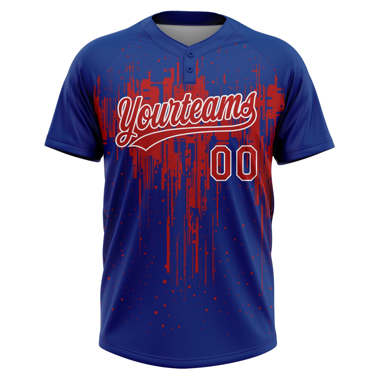 Custom Royal Red-White Dripping Splatter Paint Two-Button Unisex Softball Jersey view 2