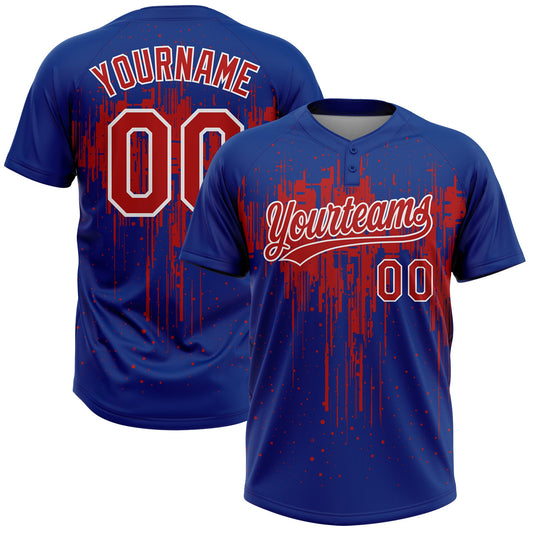 Custom Royal Red-White Dripping Splatter Paint Two-Button Unisex Softball Jersey - Main View