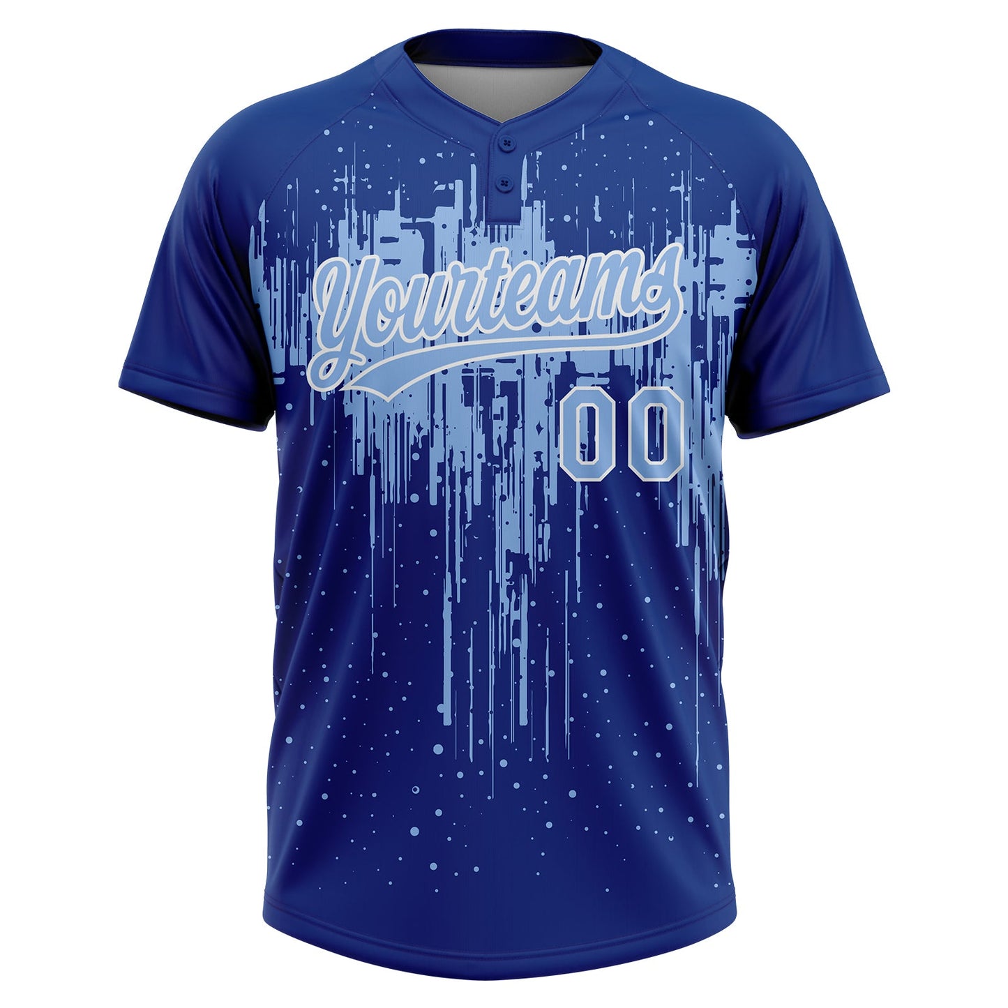 Custom Royal Light Blue-White Dripping Splatter Paint Two-Button Unisex Softball Jersey view 2