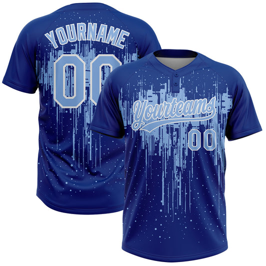 Custom Royal Light Blue-White Dripping Splatter Paint Two-Button Unisex Softball Jersey - Main View
