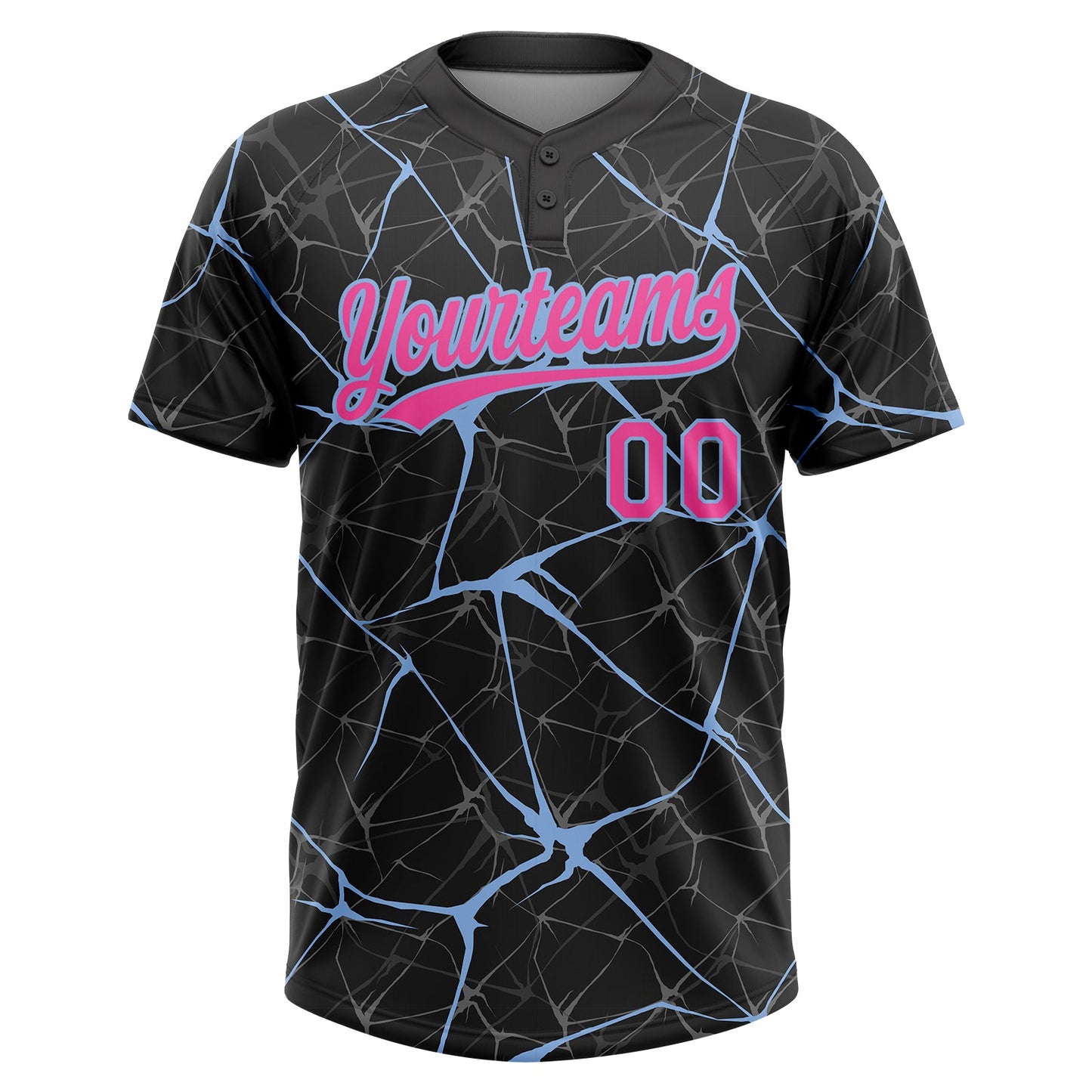 Custom Black Pink-Light Blue  Abstract Network Two-Button Unisex Softball Jersey view 2