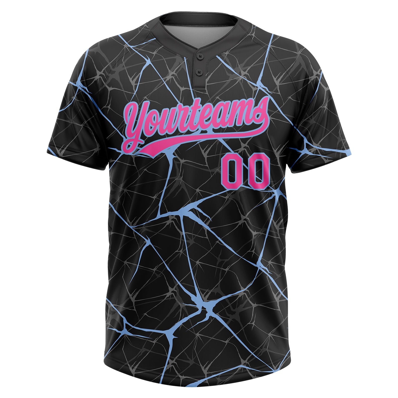 Custom Black Pink-Light Blue  Abstract Network Two-Button Unisex Softball Jersey view 2