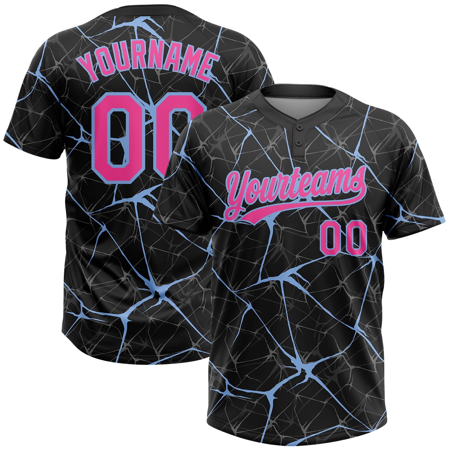 Custom Black Pink-Light Blue  Abstract Network Two-Button Unisex Softball Jersey - Main View