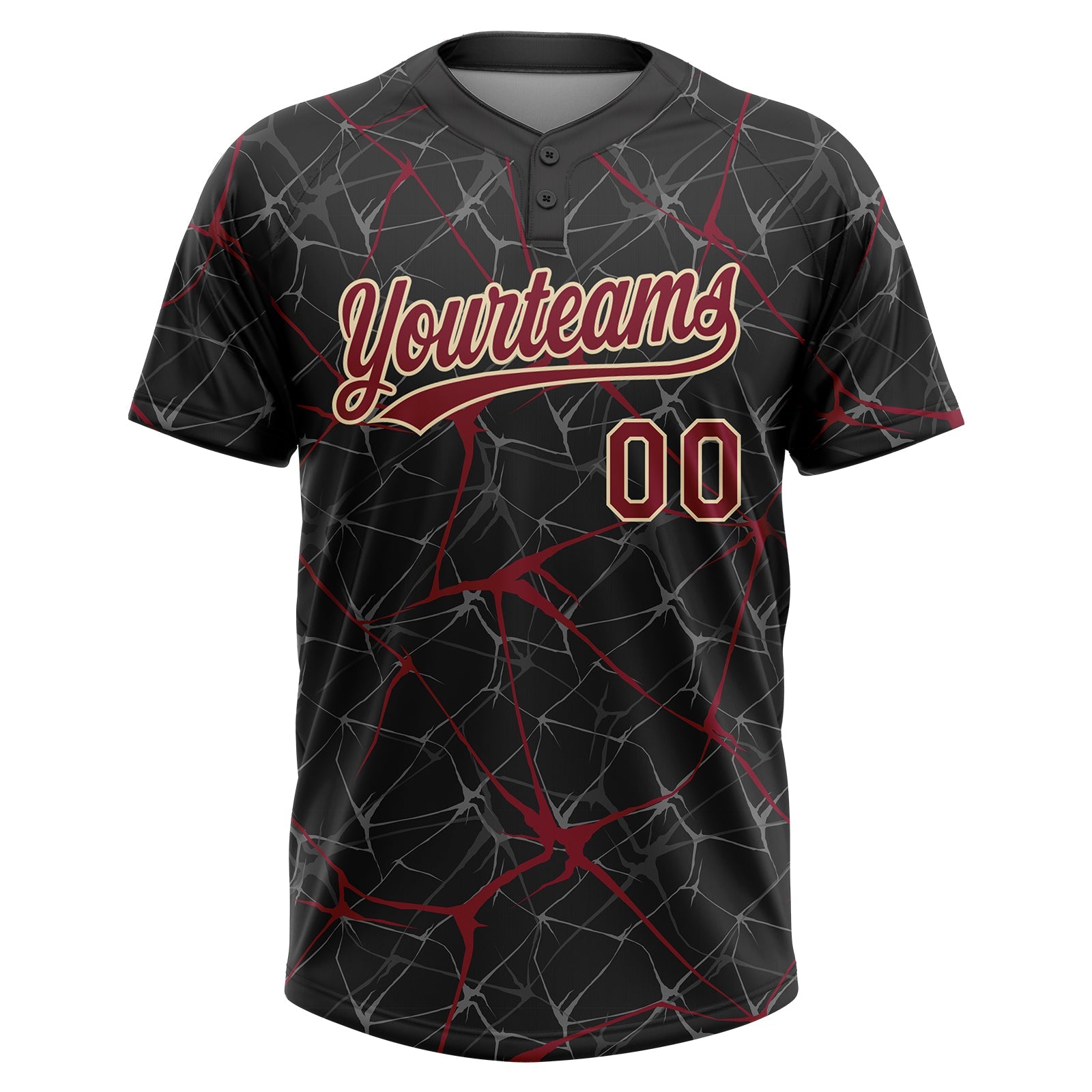 Custom Black Crimson-Cream  Abstract Network Two-Button Unisex Softball Jersey view 2