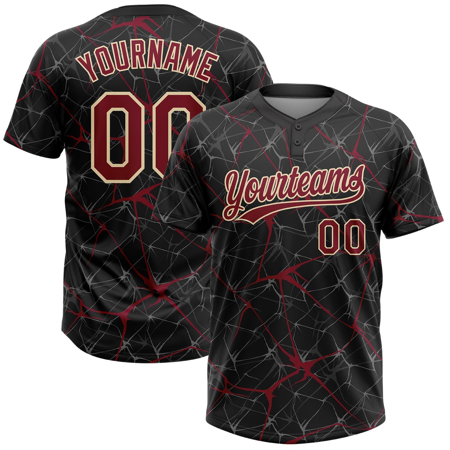 Custom Black Crimson-Cream  Abstract Network Two-Button Unisex Softball Jersey - Main View