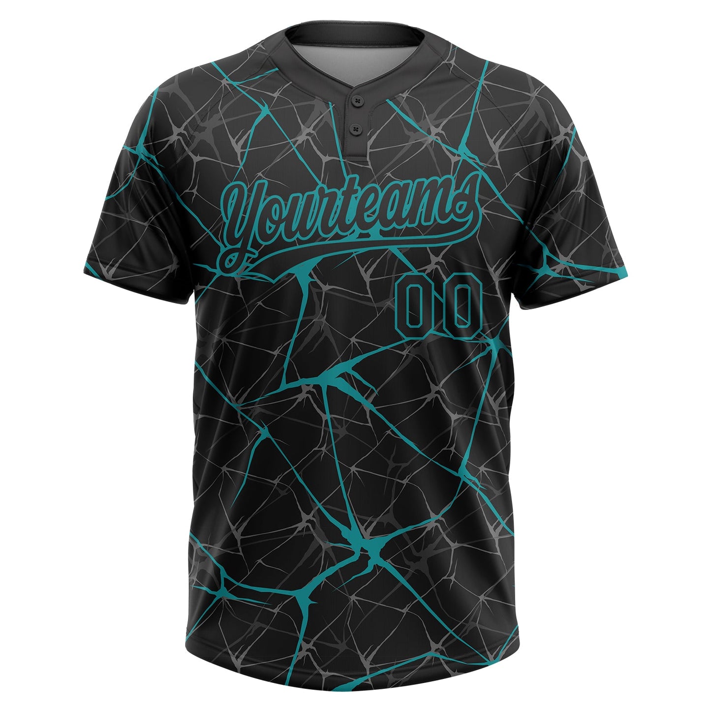 Custom Black Teal  Abstract Network Two-Button Unisex Softball Jersey view 2