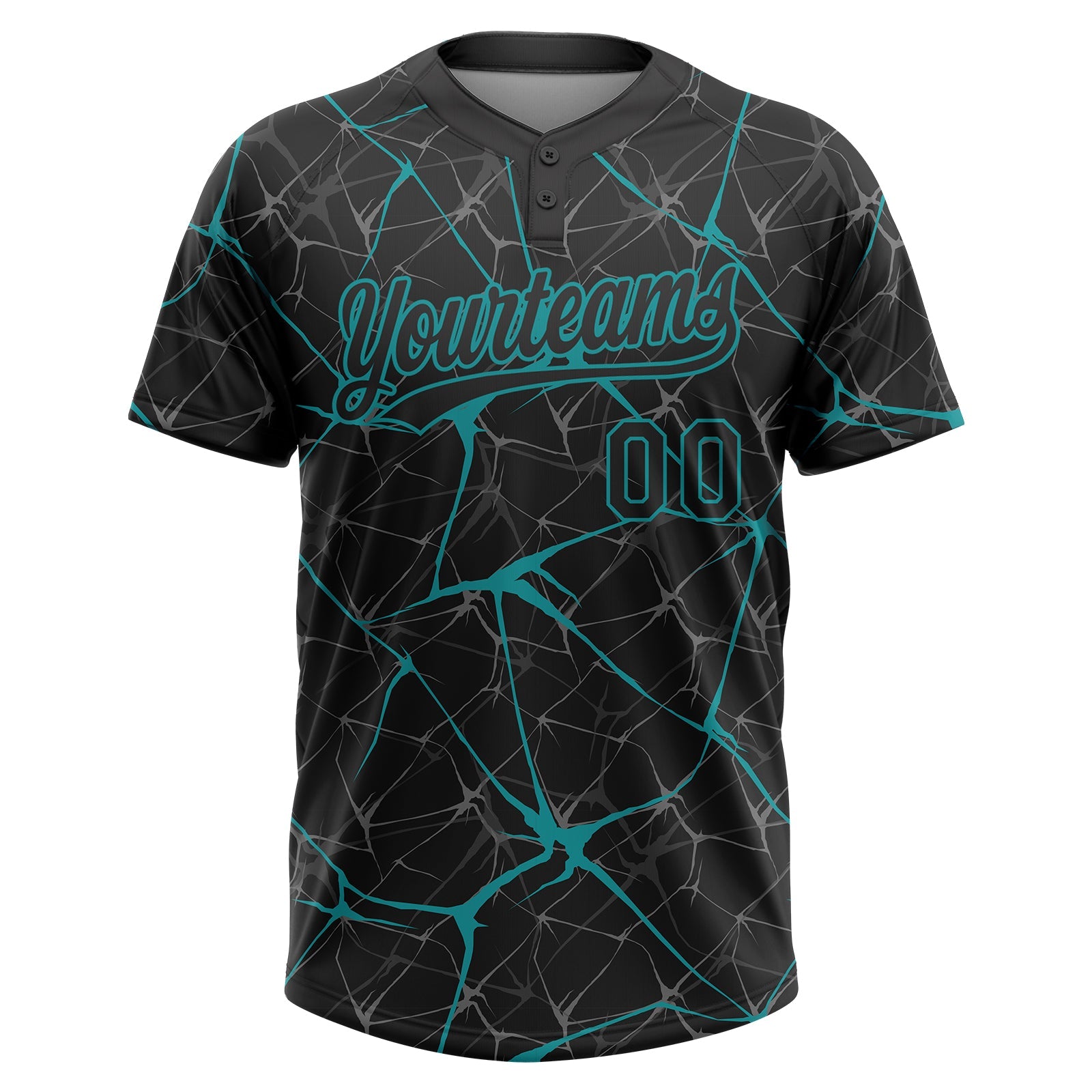 Custom Black Teal  Abstract Network Two-Button Unisex Softball Jersey view 2