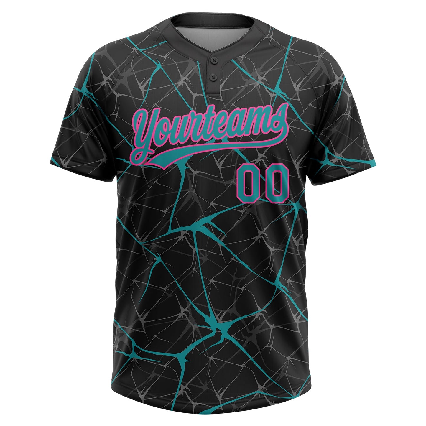 Custom Black Teal-Pink  Abstract Network Two-Button Unisex Softball Jersey view 2