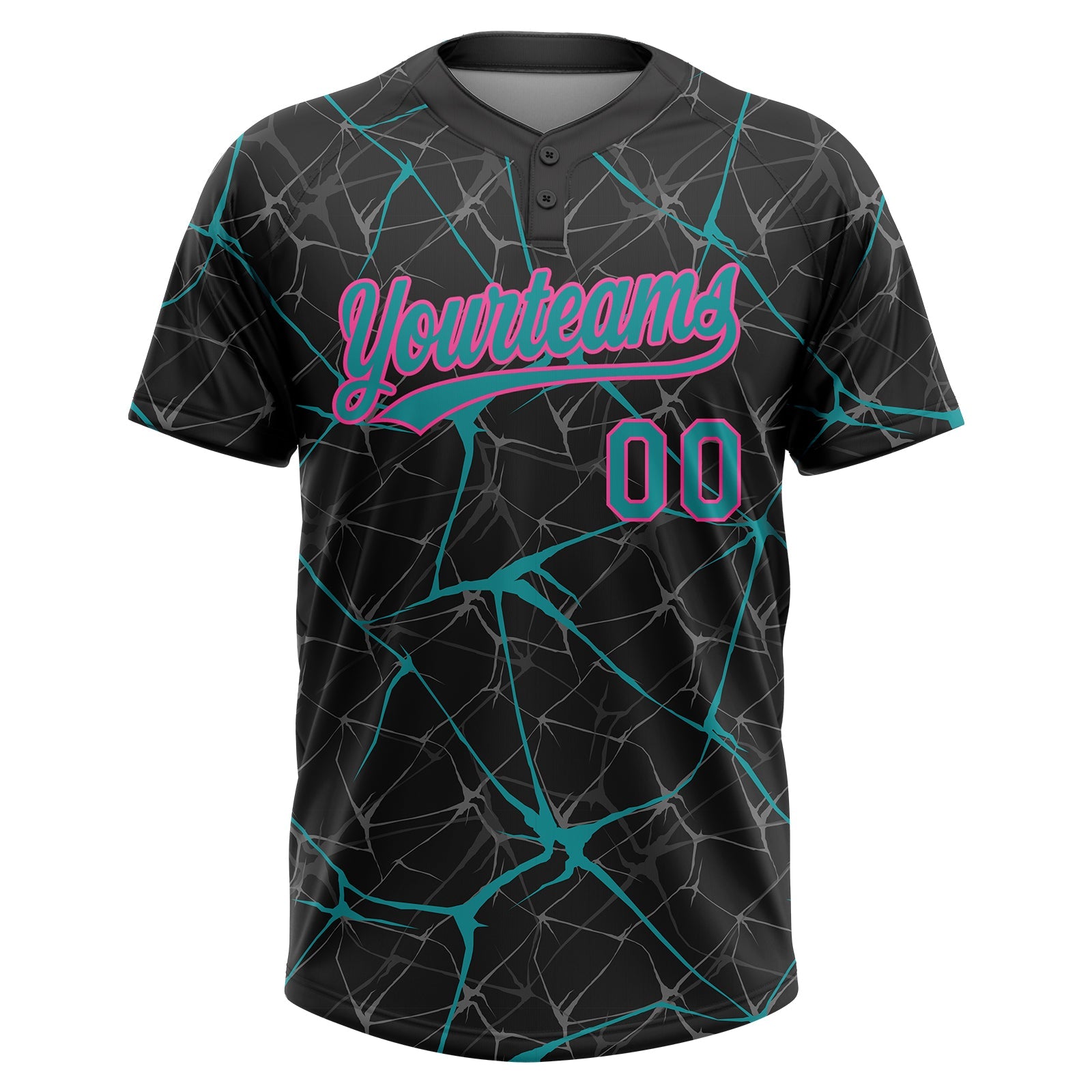 Custom Black Teal-Pink  Abstract Network Two-Button Unisex Softball Jersey view 2