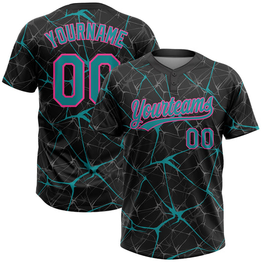 Custom Black Teal-Pink  Abstract Network Two-Button Unisex Softball Jersey - Main View