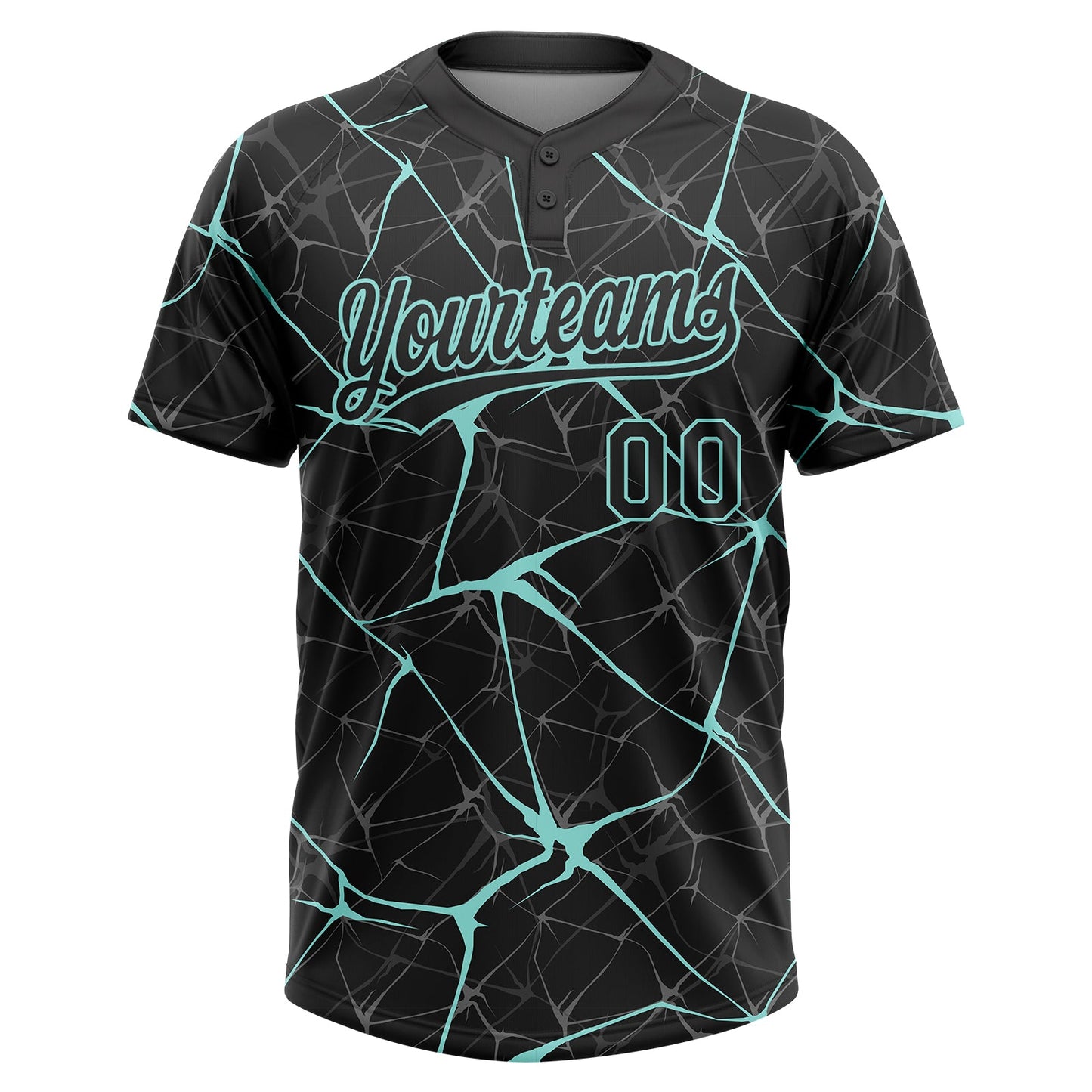 Custom Black Ice Blue  Abstract Network Two-Button Unisex Softball Jersey view 2