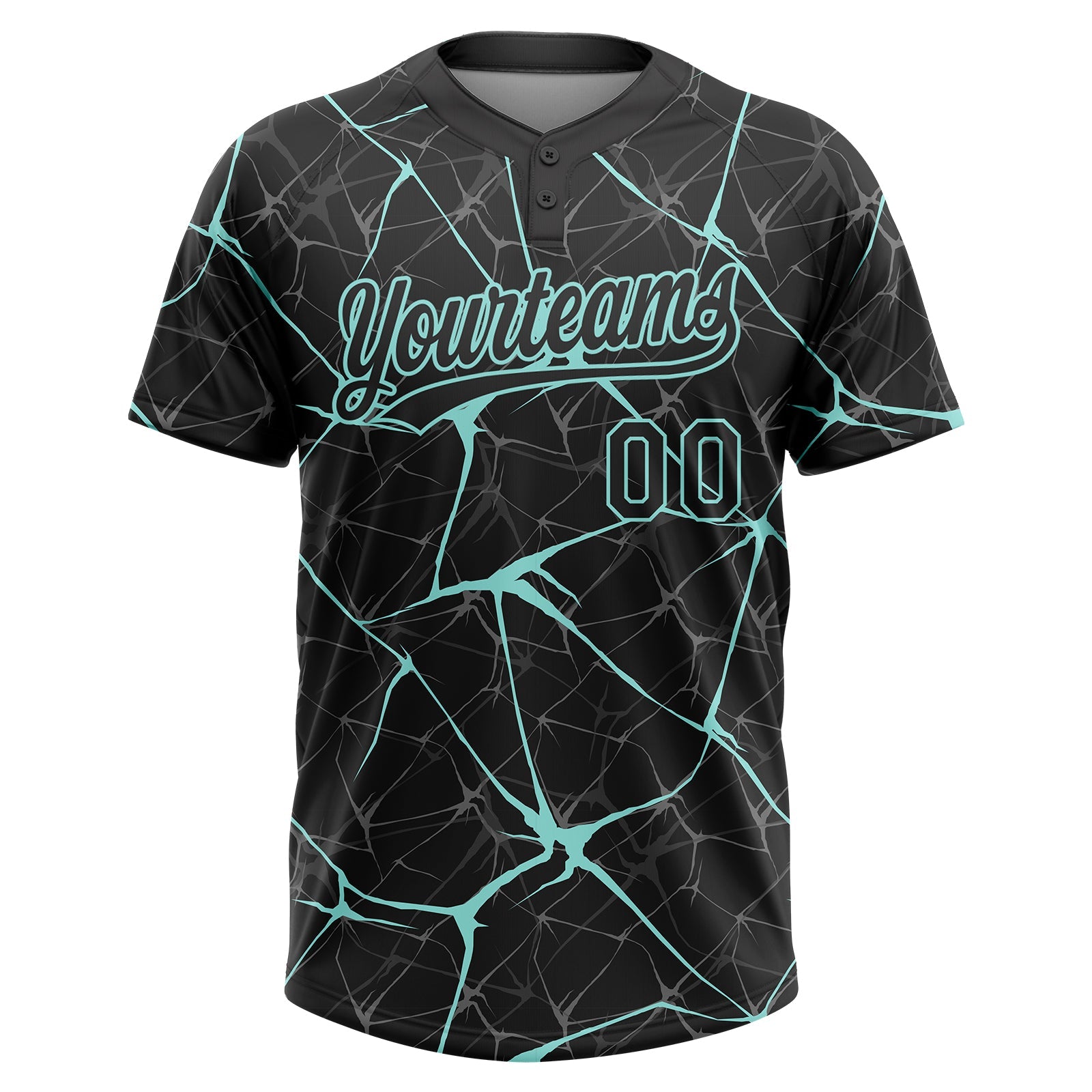 Custom Black Ice Blue  Abstract Network Two-Button Unisex Softball Jersey view 2