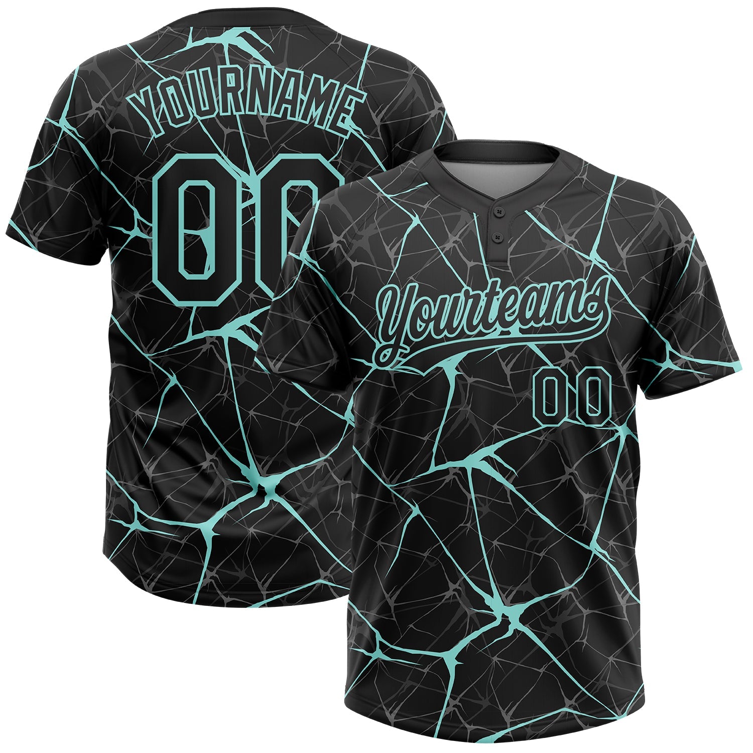 Custom Black Ice Blue  Abstract Network Two-Button Unisex Softball Jersey - Main View