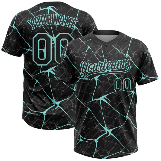 Custom Black Ice Blue  Abstract Network Two-Button Unisex Softball Jersey - Main View