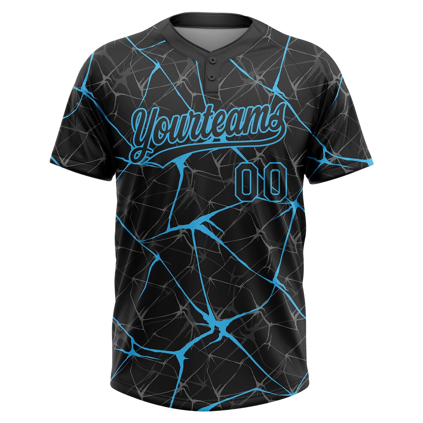 Custom Black Sky Blue  Abstract Network Two-Button Unisex Softball Jersey view 2