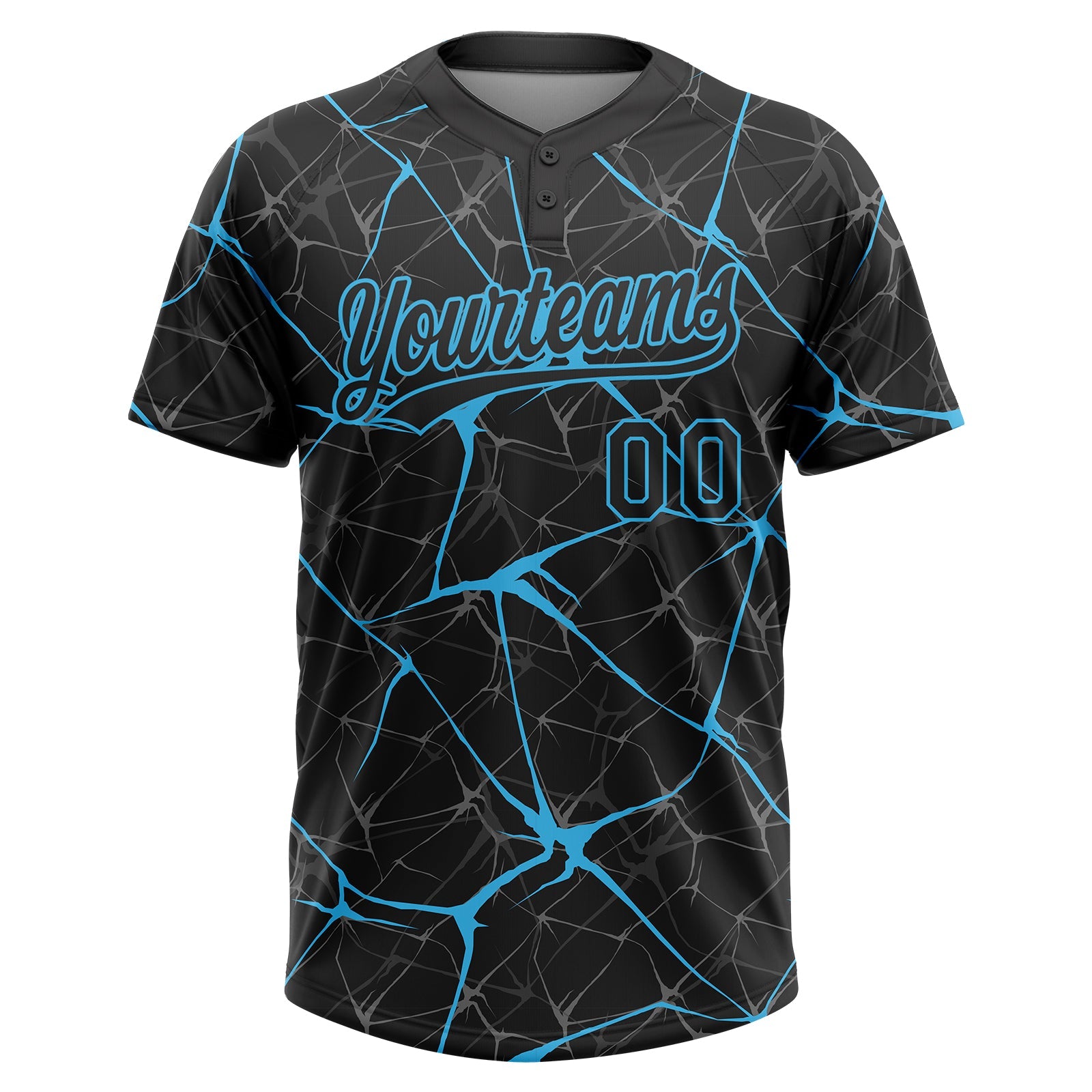 Custom Black Sky Blue  Abstract Network Two-Button Unisex Softball Jersey view 2