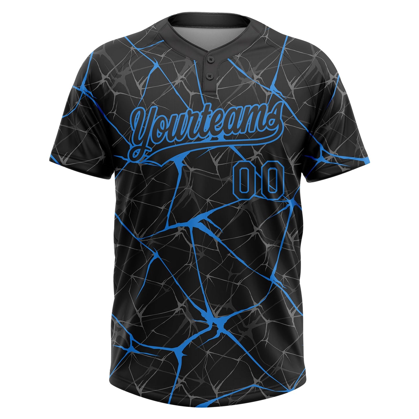 Custom Black Electric Blue  Abstract Network Two-Button Unisex Softball Jersey view 2