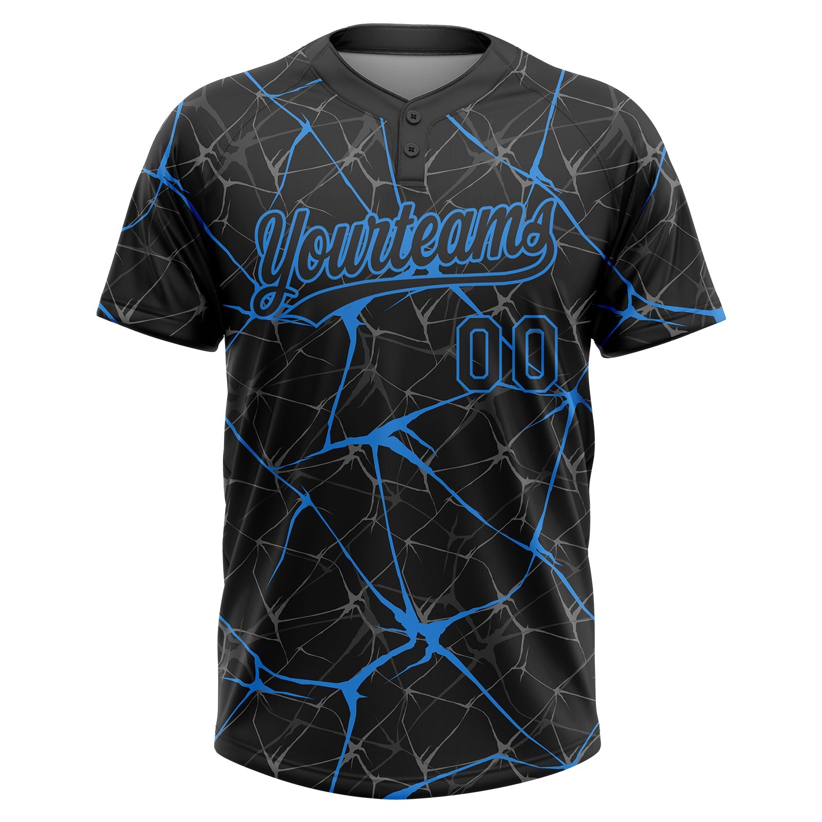 Custom Black Electric Blue  Abstract Network Two-Button Unisex Softball Jersey view 2