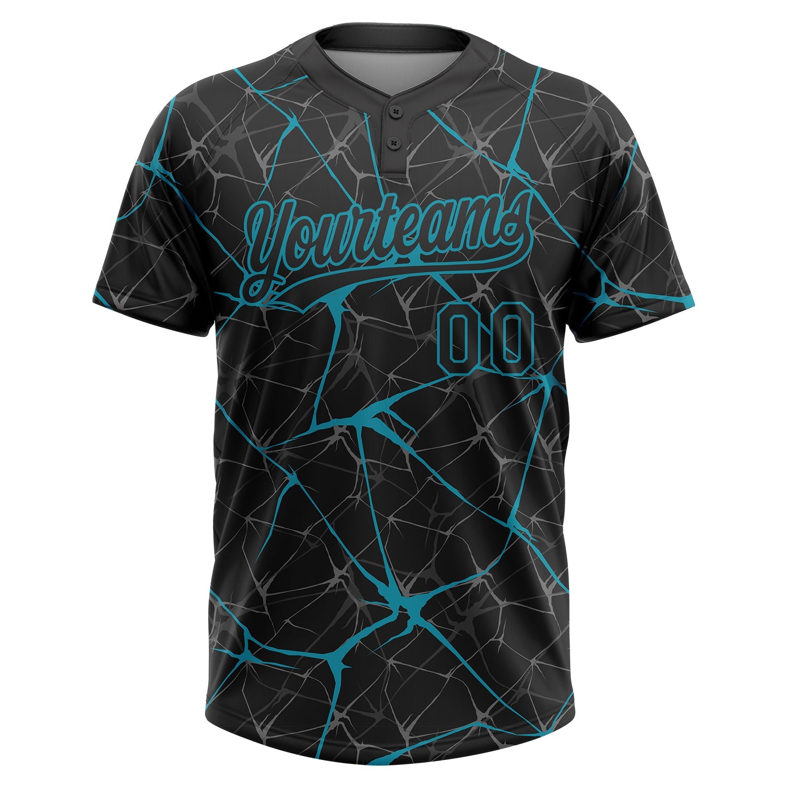 Custom Black Teal  Abstract Network Two-Button Unisex Softball Jersey view 2