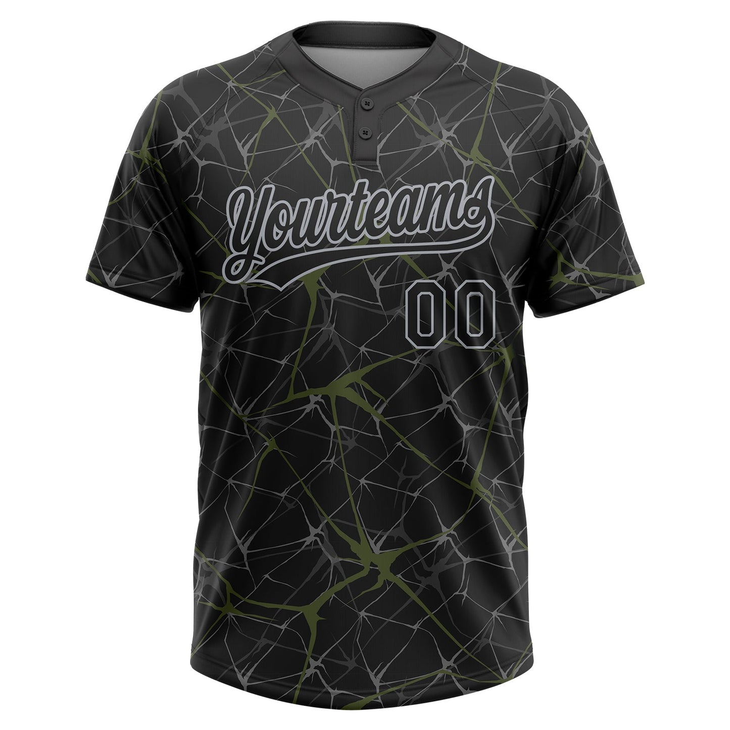Custom Black Olive-Gray  Abstract Network Two-Button Unisex Softball Jersey view 2