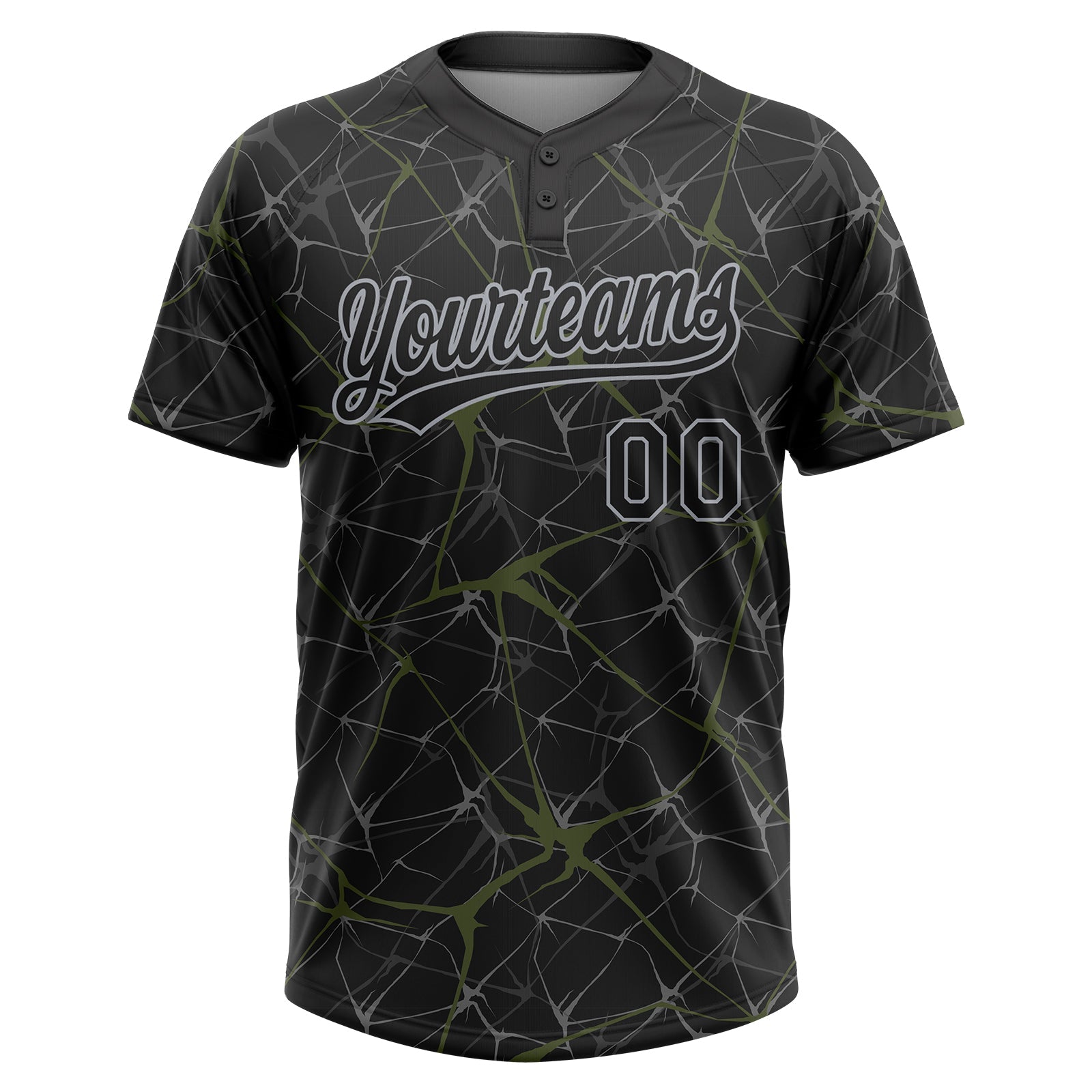 Custom Black Olive-Gray  Abstract Network Two-Button Unisex Softball Jersey view 2