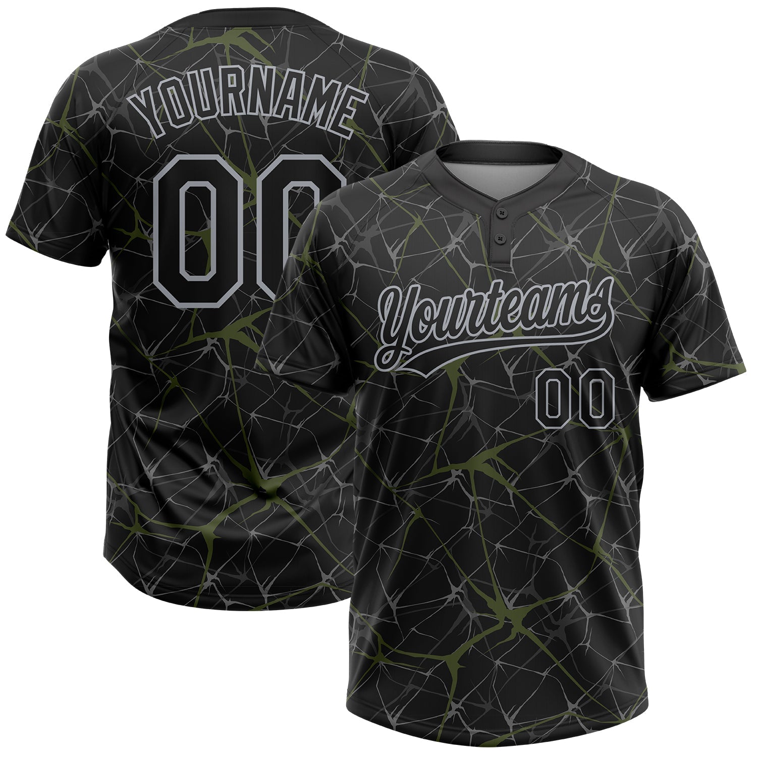 Custom Black Olive-Gray  Abstract Network Two-Button Unisex Softball Jersey - Main View