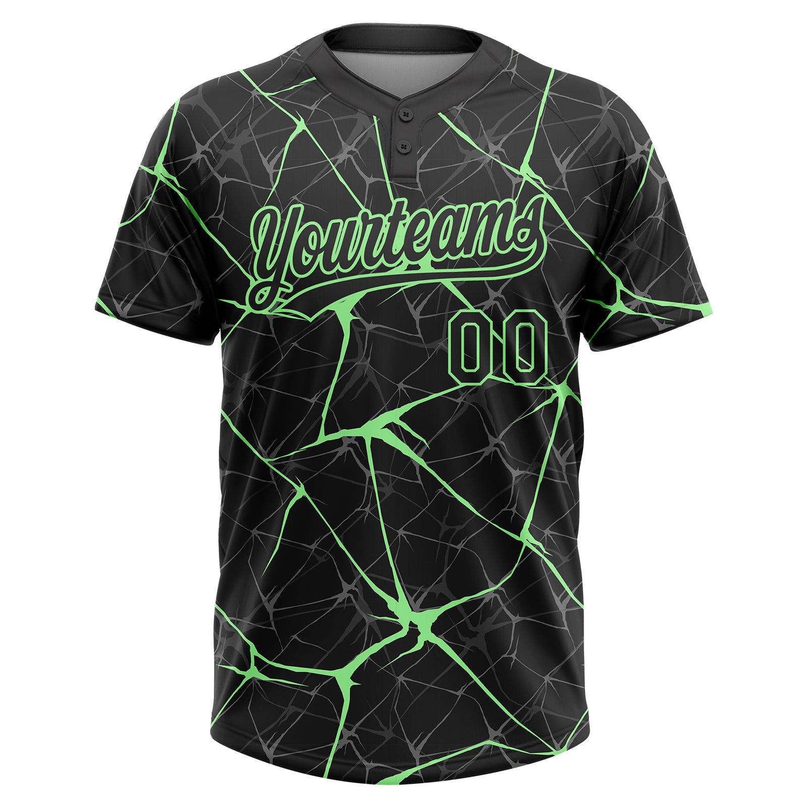 Custom Black Pea Green  Abstract Network Two-Button Unisex Softball Jersey view 2