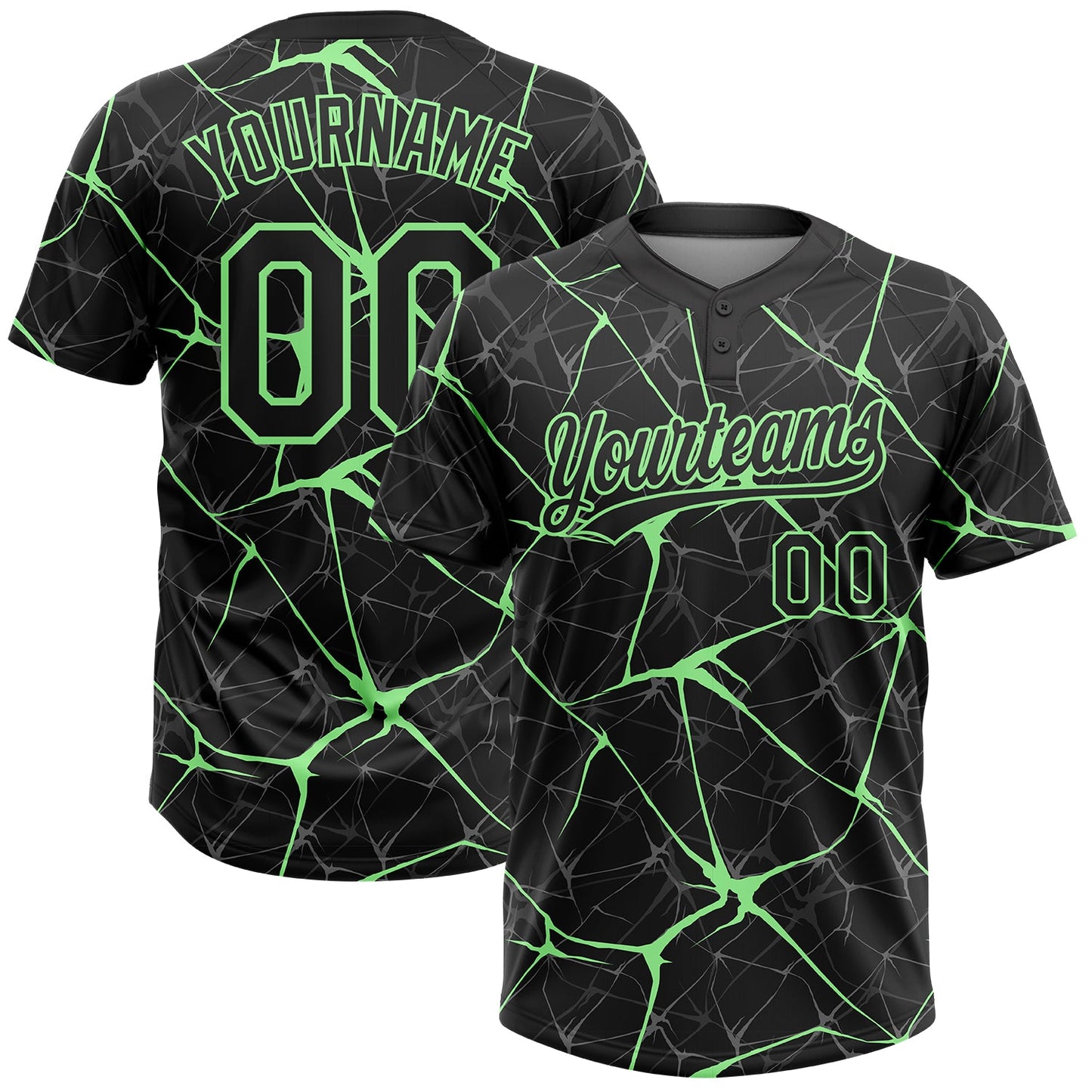 Custom Black Pea Green  Abstract Network Two-Button Unisex Softball Jersey - Main View