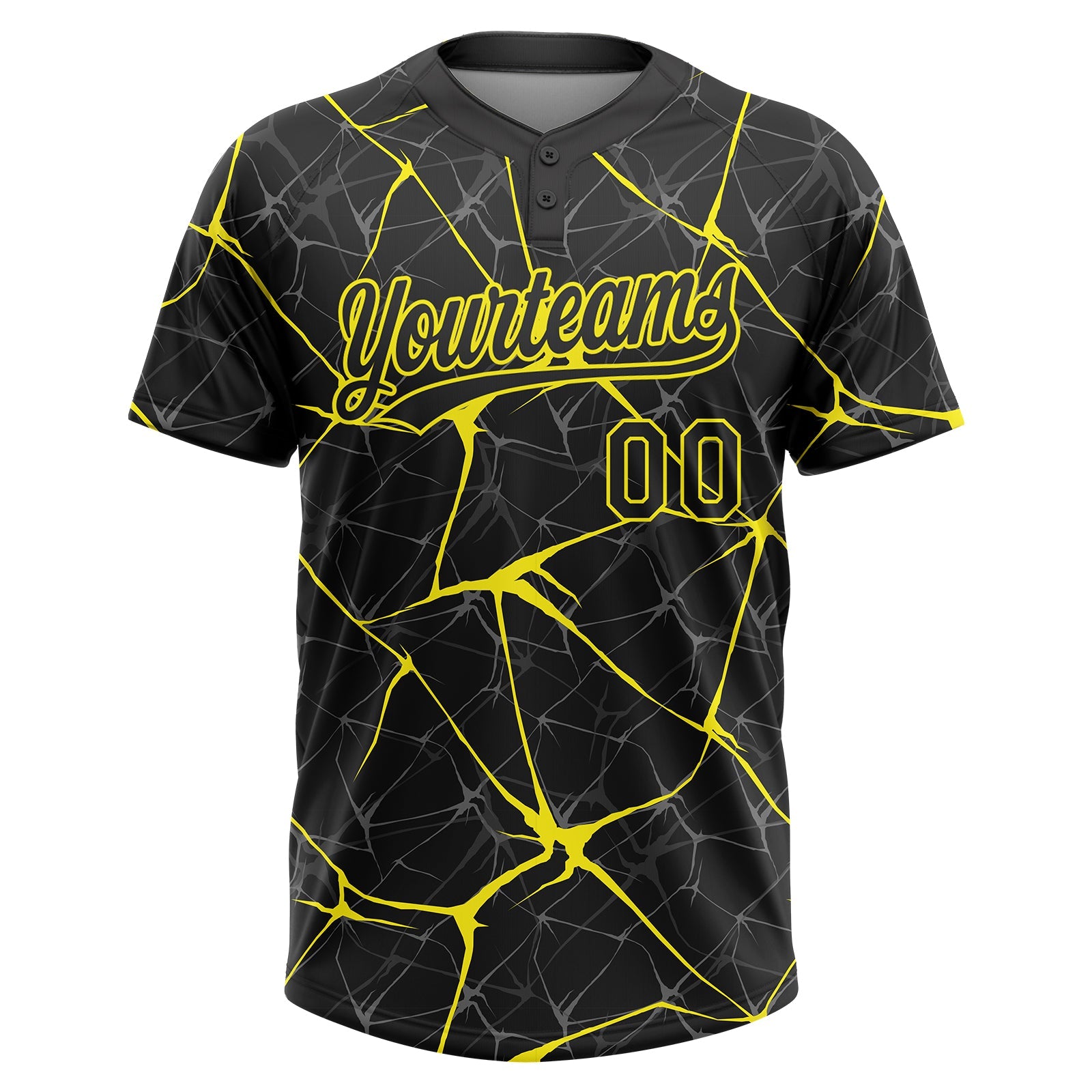 Custom Black Light Yellow  Abstract Network Two-Button Unisex Softball Jersey view 2