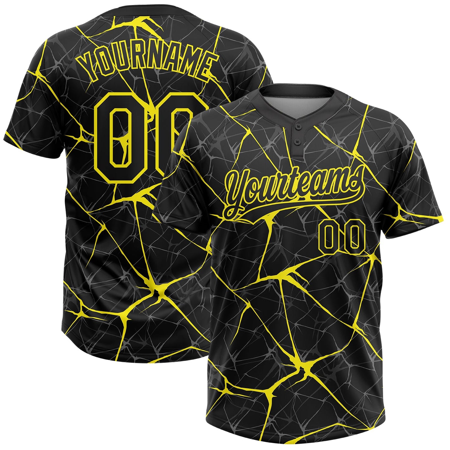 Custom Black Light Yellow  Abstract Network Two-Button Unisex Softball Jersey - Main View
