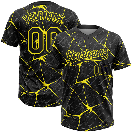 Custom Black Light Yellow  Abstract Network Two-Button Unisex Softball Jersey - Main View