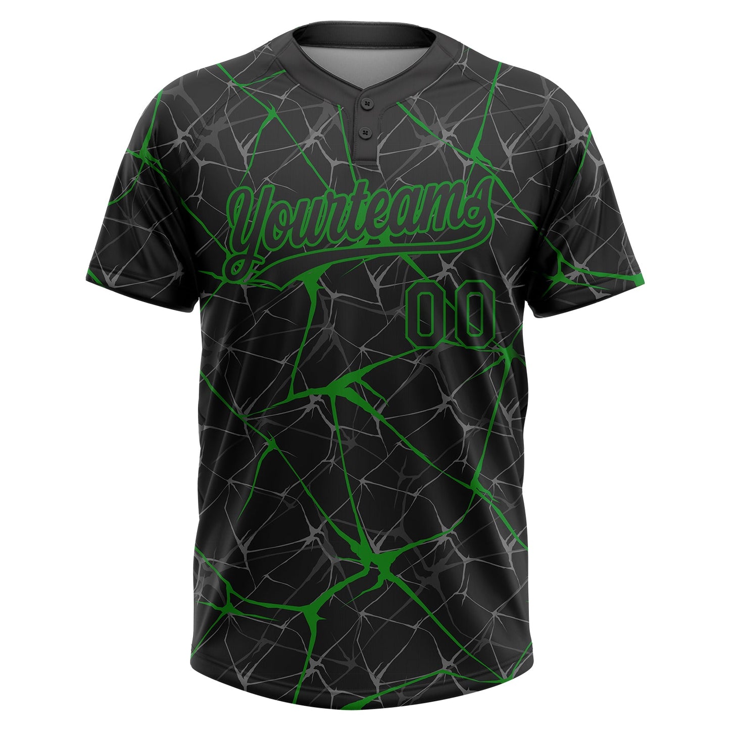 Custom Black Grass Green  Abstract Network Two-Button Unisex Softball Jersey view 2