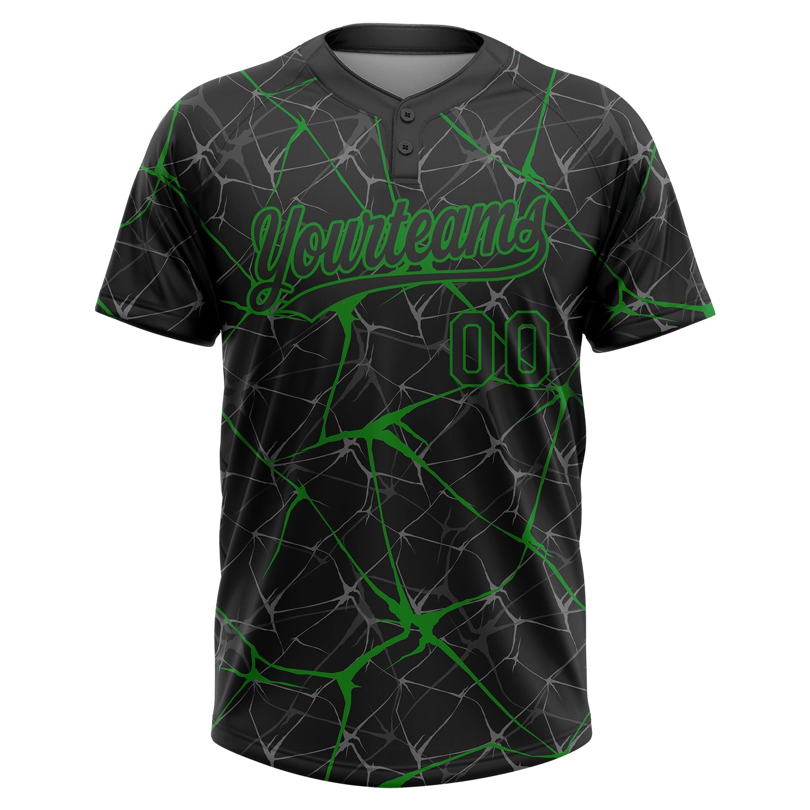 Custom Black Grass Green  Abstract Network Two-Button Unisex Softball Jersey view 2