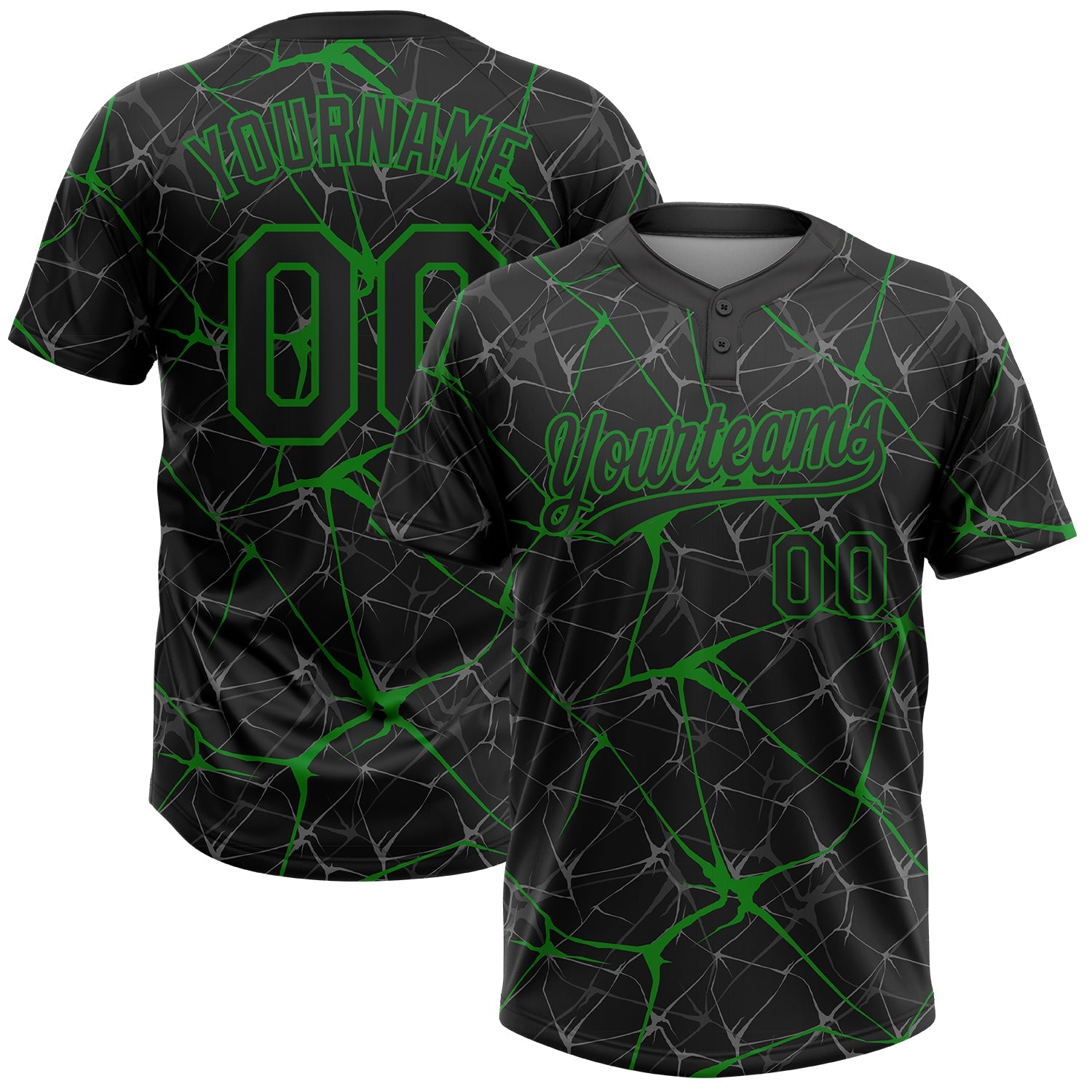 Custom Black Grass Green  Abstract Network Two-Button Unisex Softball Jersey - Main View