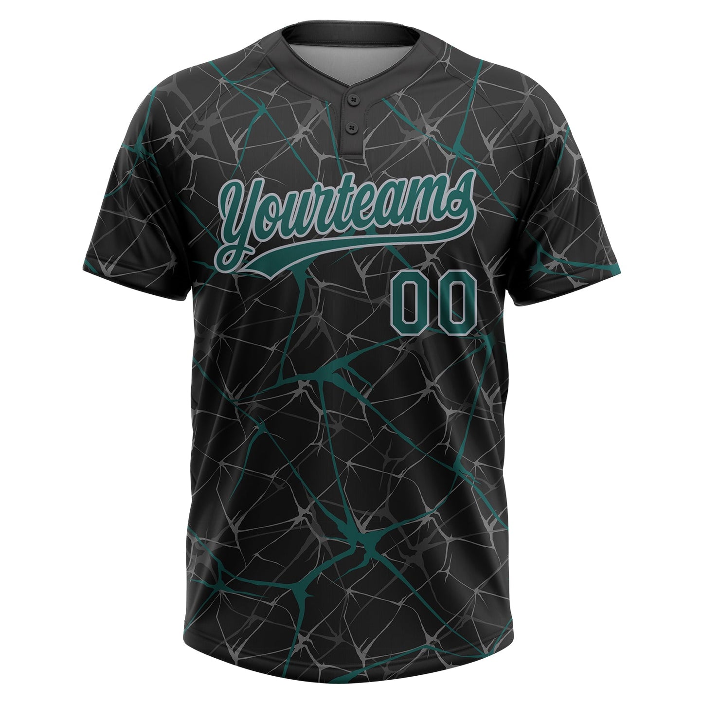 Custom Black Midnight Green-Gray  Abstract Network Two-Button Unisex Softball Jersey view 2