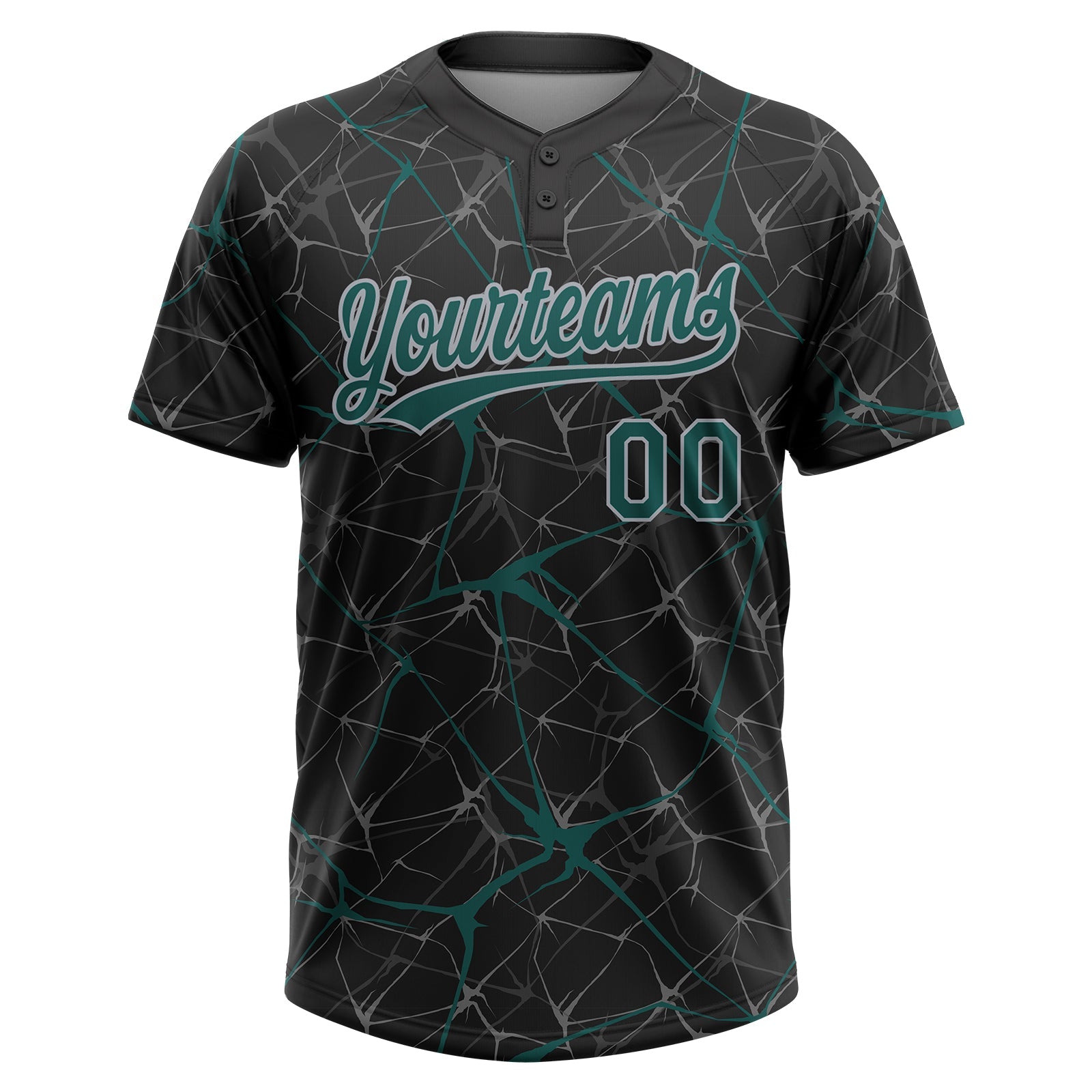 Custom Black Midnight Green-Gray  Abstract Network Two-Button Unisex Softball Jersey view 2