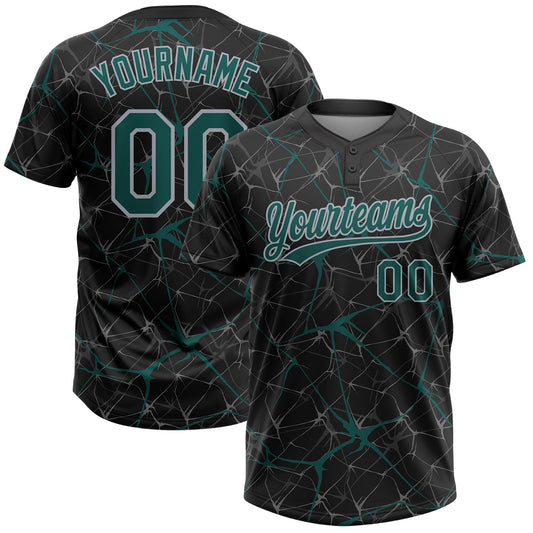Custom Black Midnight Green-Gray  Abstract Network Two-Button Unisex Softball Jersey - Main View
