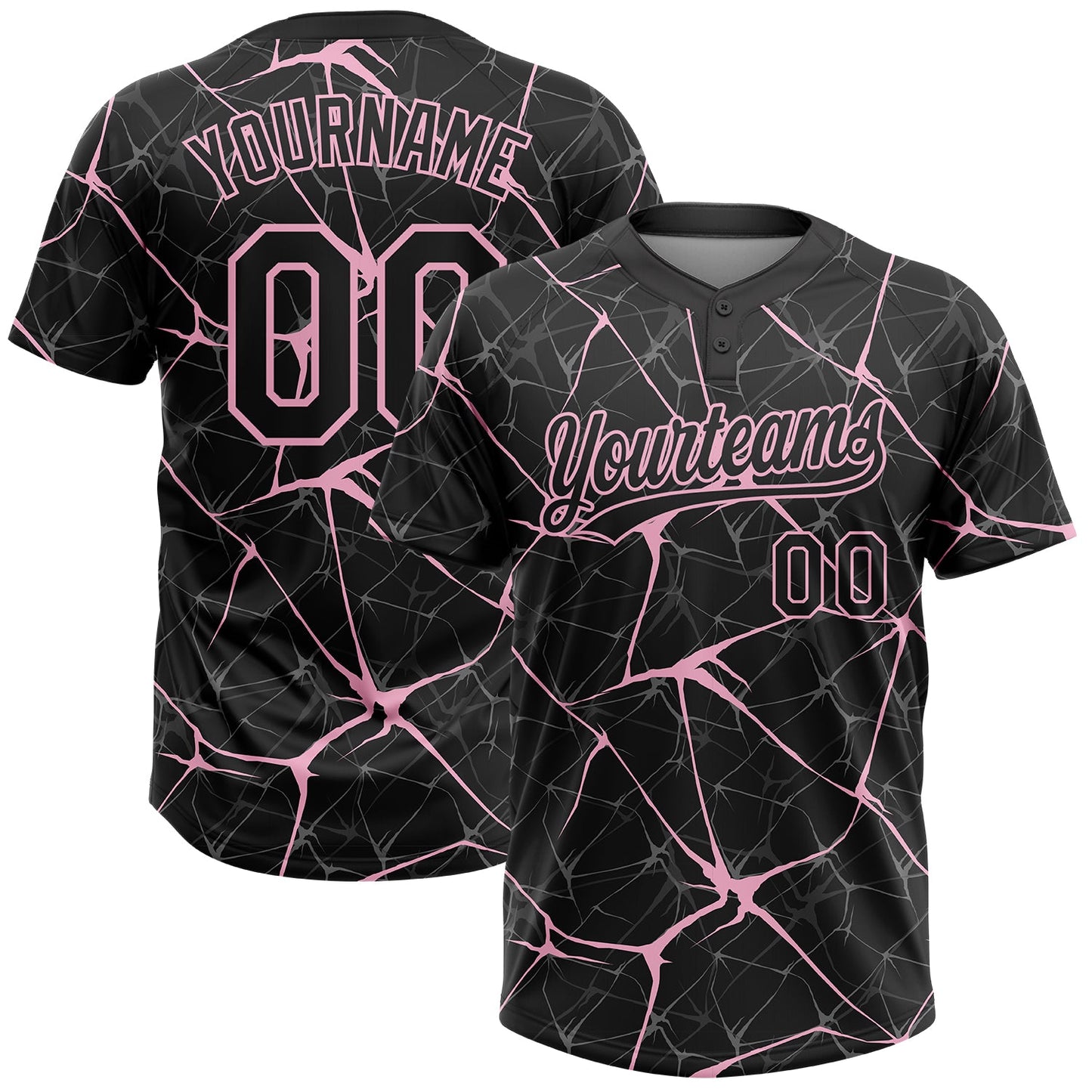 Custom Black Light Pink  Abstract Network Two-Button Unisex Softball Jersey - Main View