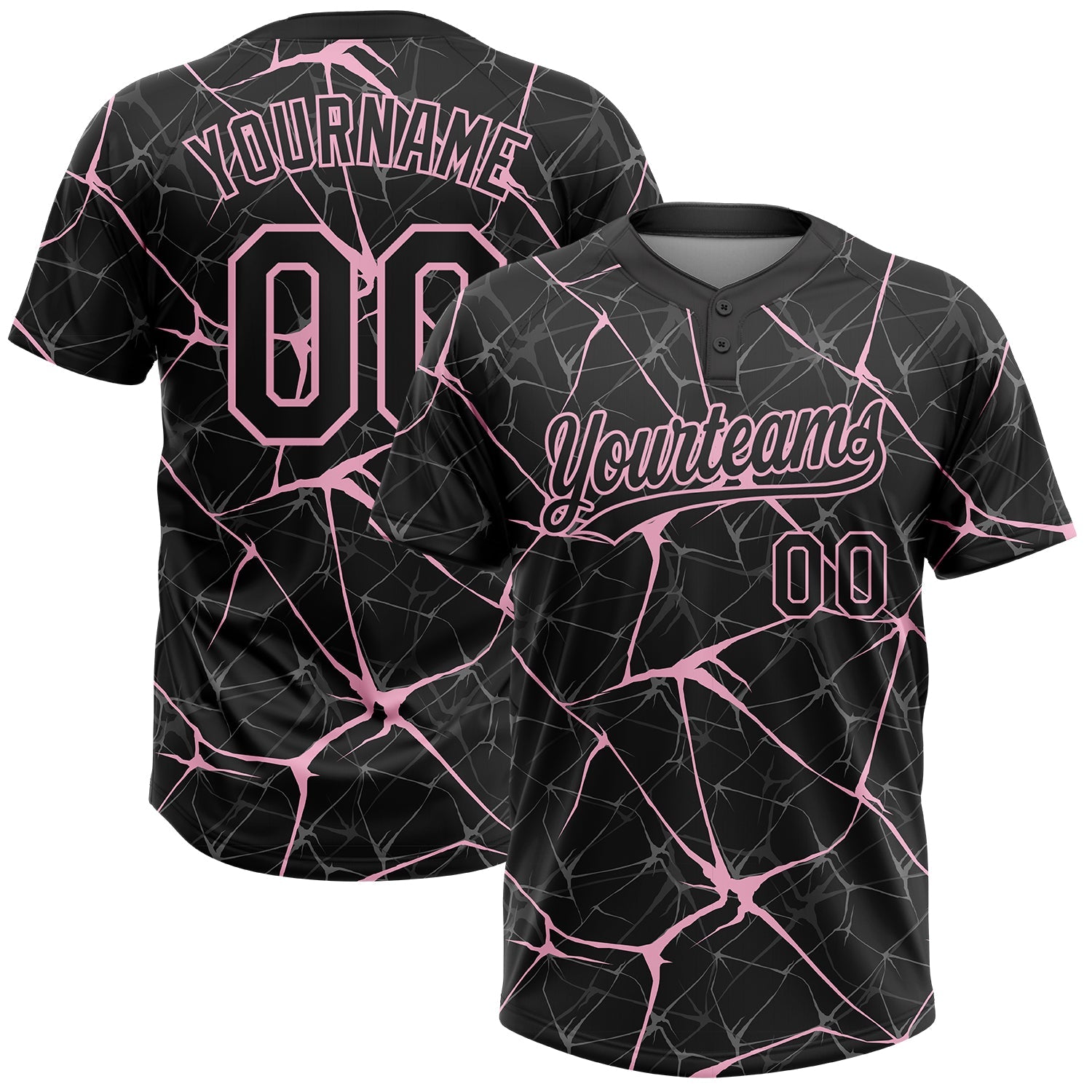 Custom Black Light Pink  Abstract Network Two-Button Unisex Softball Jersey - Main View
