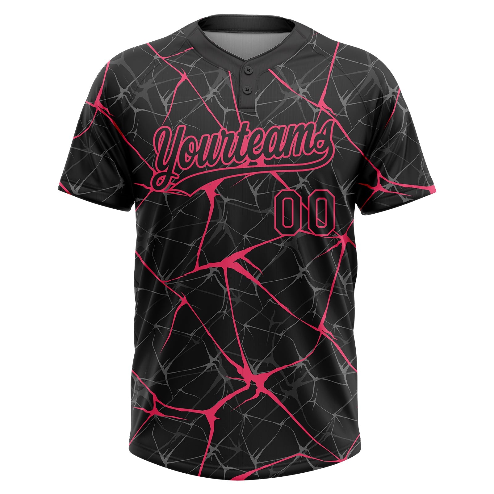 Custom Black Neon Pink  Abstract Network Two-Button Unisex Softball Jersey view 2