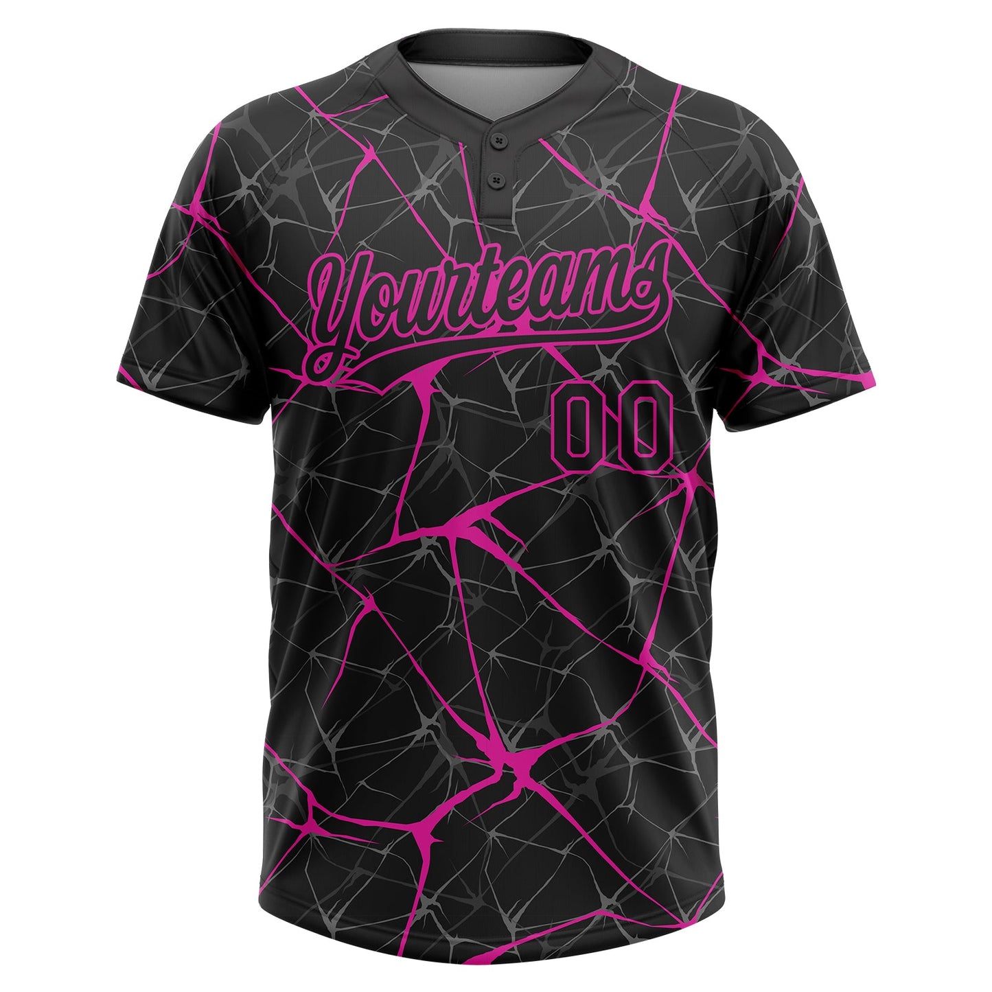 Custom Black Deep Pink  Abstract Network Two-Button Unisex Softball Jersey view 2