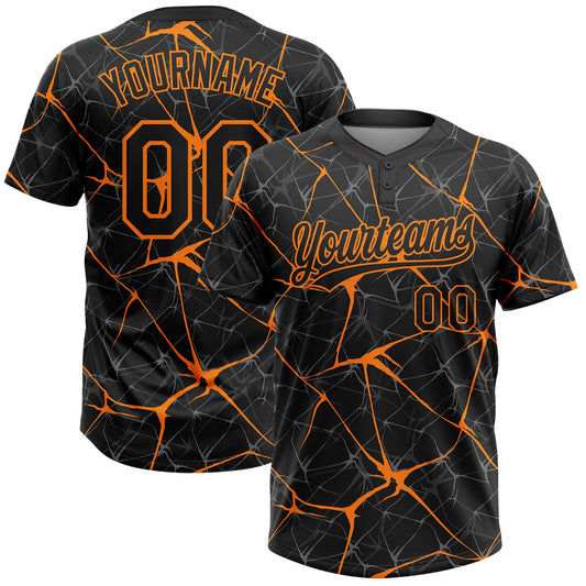 Custom Black Bay Orange  Abstract Network Two-Button Unisex Softball Jersey - Main View