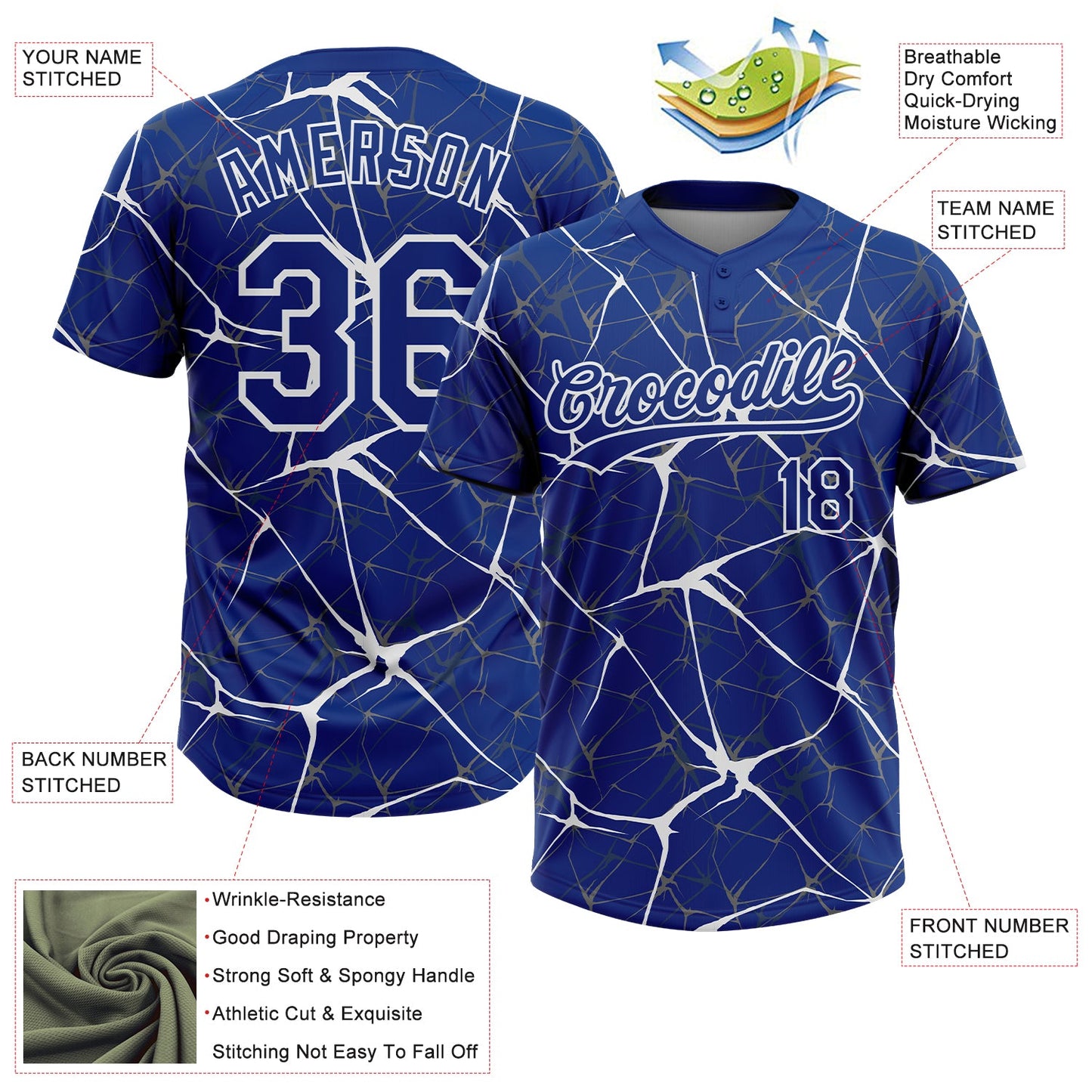 Custom Royal White  Abstract Network Two-Button Unisex Softball Jersey view 3