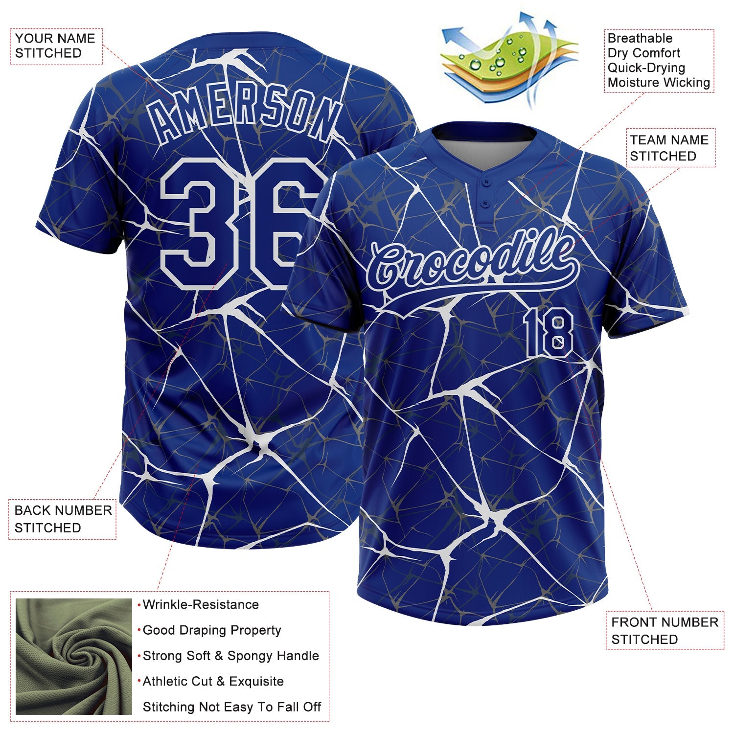 Custom Royal White  Abstract Network Two-Button Unisex Softball Jersey view 3