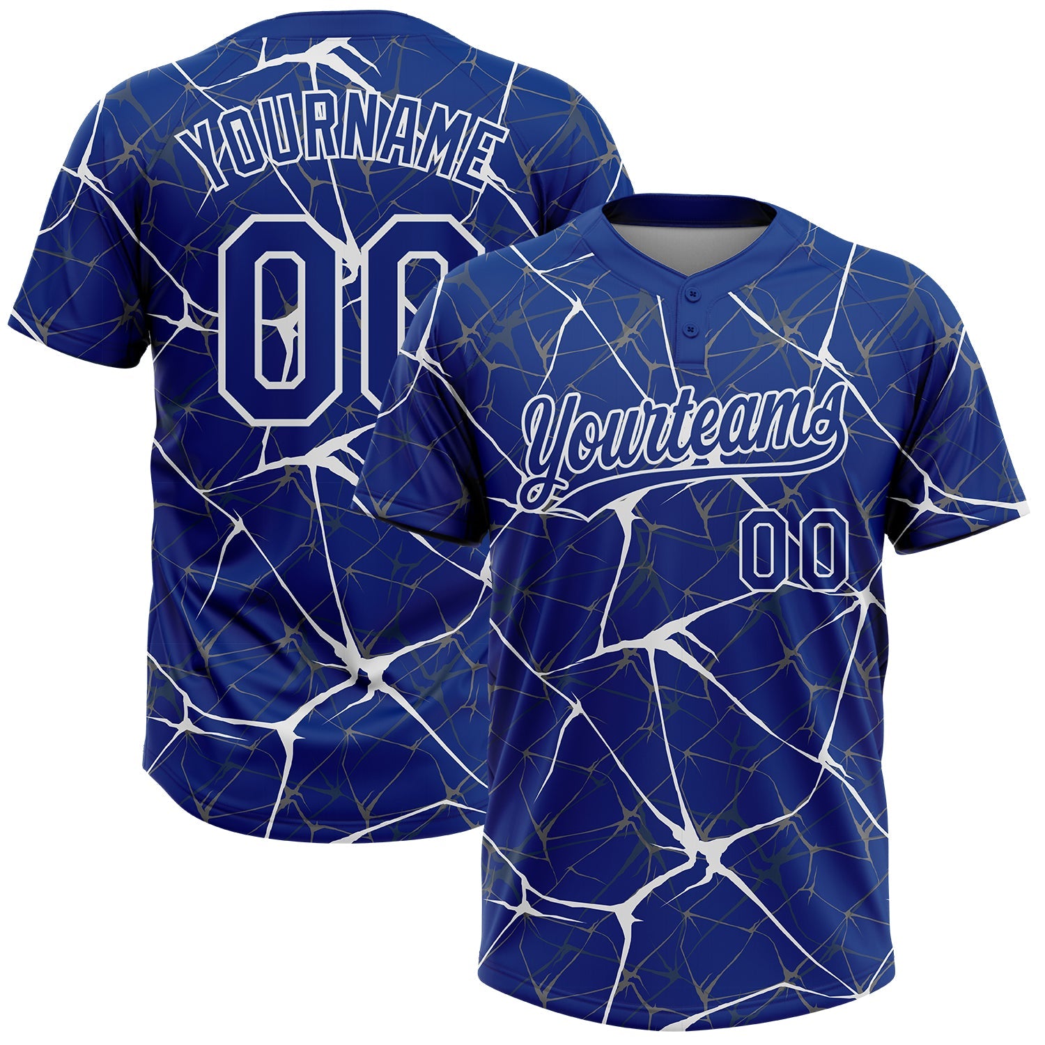 Custom Royal White  Abstract Network Two-Button Unisex Softball Jersey - Main View