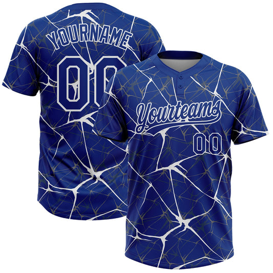 Custom Royal White  Abstract Network Two-Button Unisex Softball Jersey - Main View