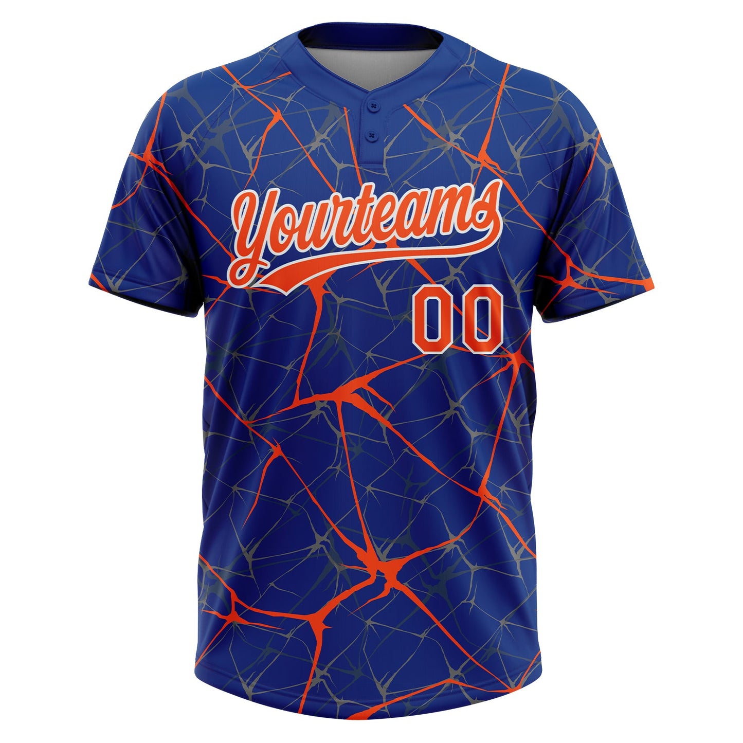 Custom Royal Orange-White  Abstract Network Two-Button Unisex Softball Jersey view 2