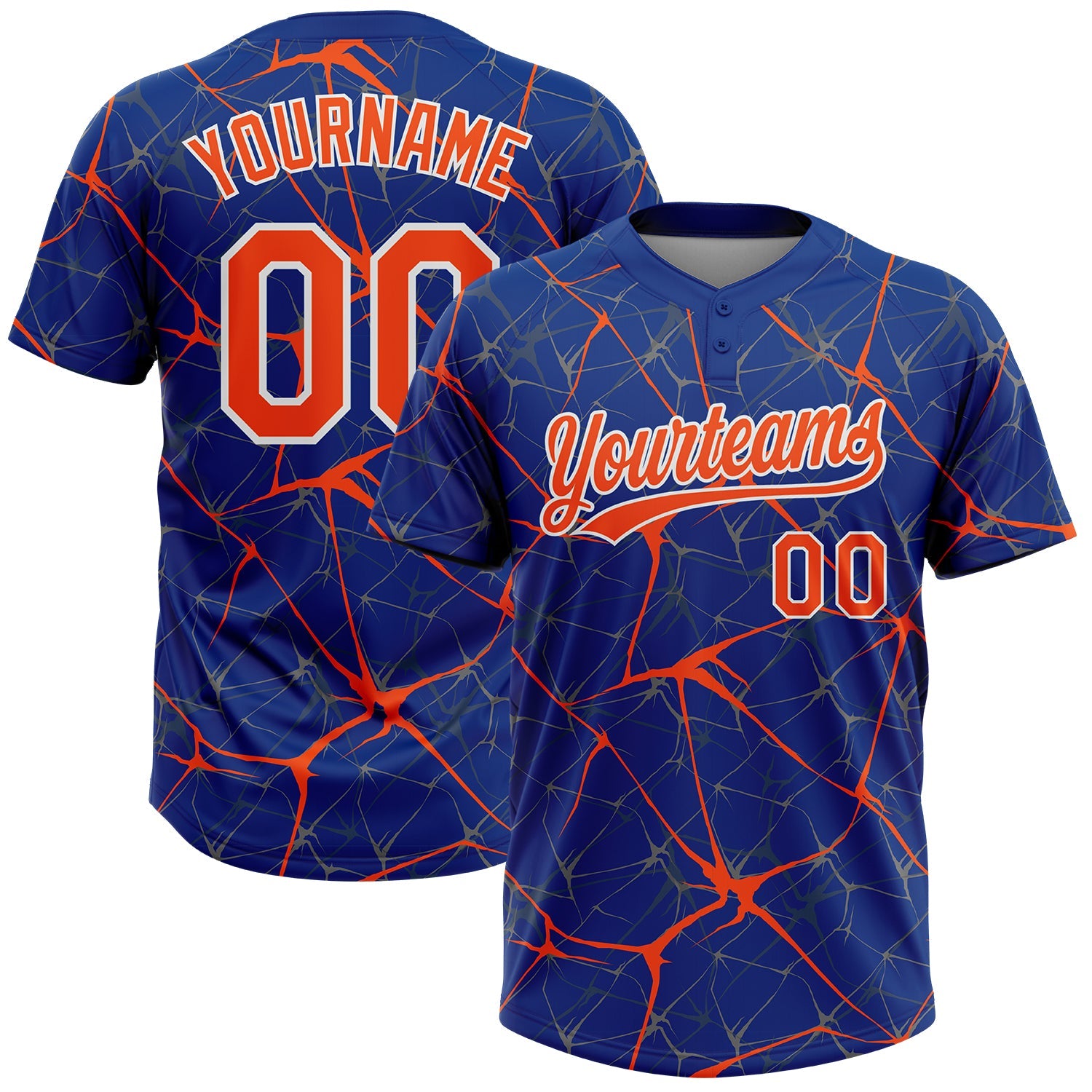 Custom Royal Orange-White  Abstract Network Two-Button Unisex Softball Jersey - Main View