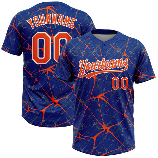 Custom Royal Orange-White  Abstract Network Two-Button Unisex Softball Jersey - Main View