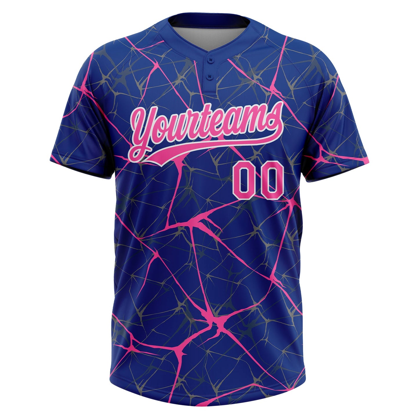 Custom Royal Pink-White  Abstract Network Two-Button Unisex Softball Jersey view 2